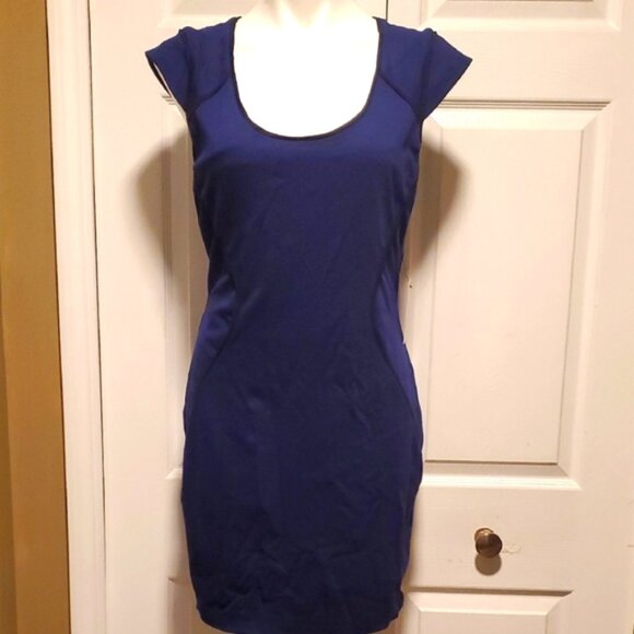 NWT Express Stretchy Blue Bodycon Women's Cap Sleeve Dress - Size 12